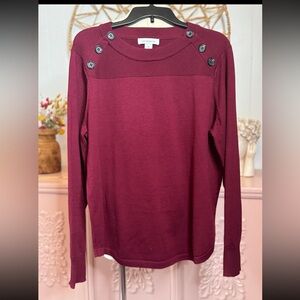 Women's Liz Claiborne Burgundy lightweight XL‎ Button-Detail Sweater